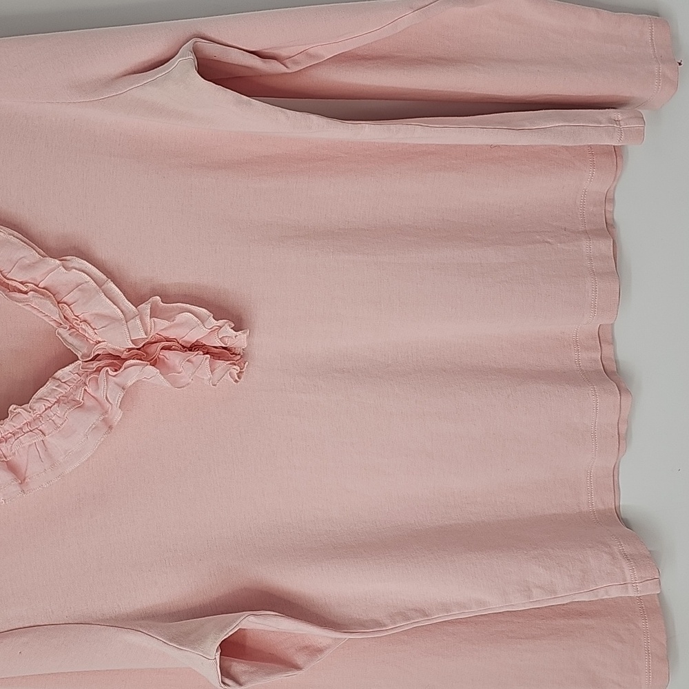 LRL Soft Pink Top w Dainty Ruffled Vneckline Classic Feminine Peasant Fairy - Picture 8 of 13